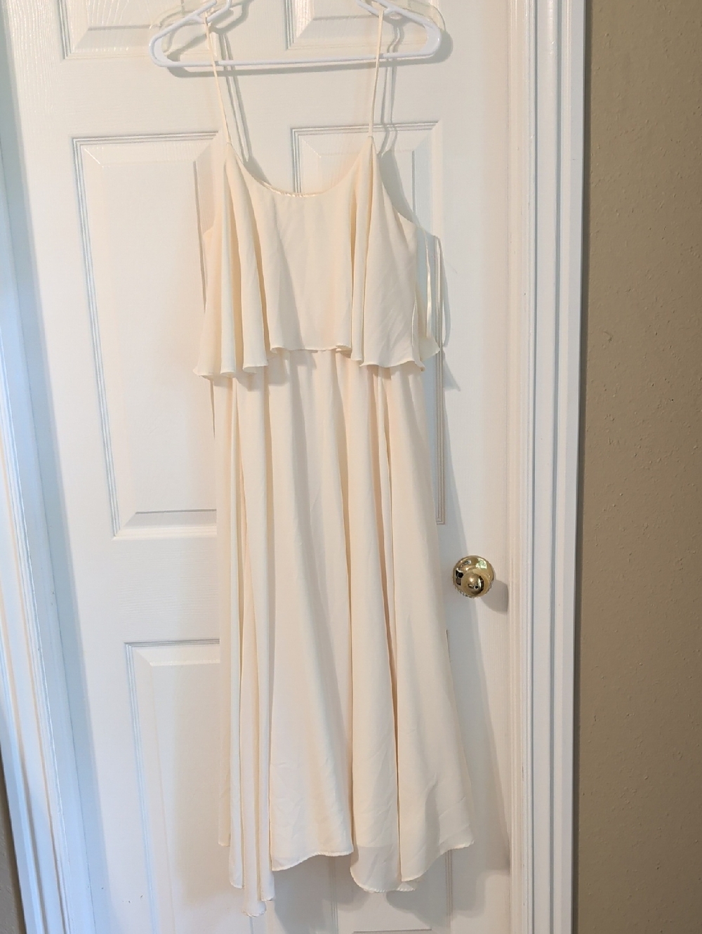 Paper Crown Cream Flowy Ruffle Top Bridesmaid Dress